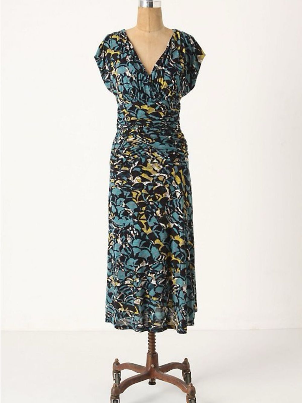 Anthropologie Moulinette Soeurs Ruched V-Neck Dress | Botanica Dusk | Medium